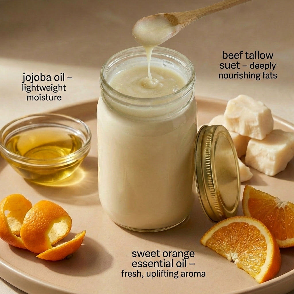 Sweet Orange Tallow Lotion (8oz) | Natural Grass-Fed Body Moisturizer New Meta Description: Nourish your skin with our Sweet Orange Tallow Lotion