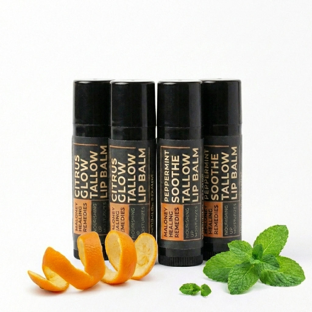 Beef Tallow Lip Balm - Organic Lip Care with Beeswax & Essential Oils