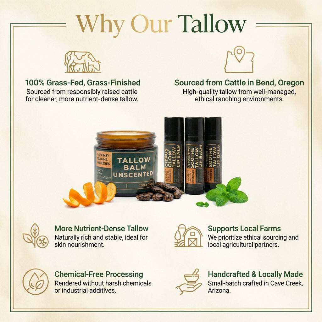 Beef Tallow Lip Balm - Organic Lip Care with Beeswax & Essential Oils