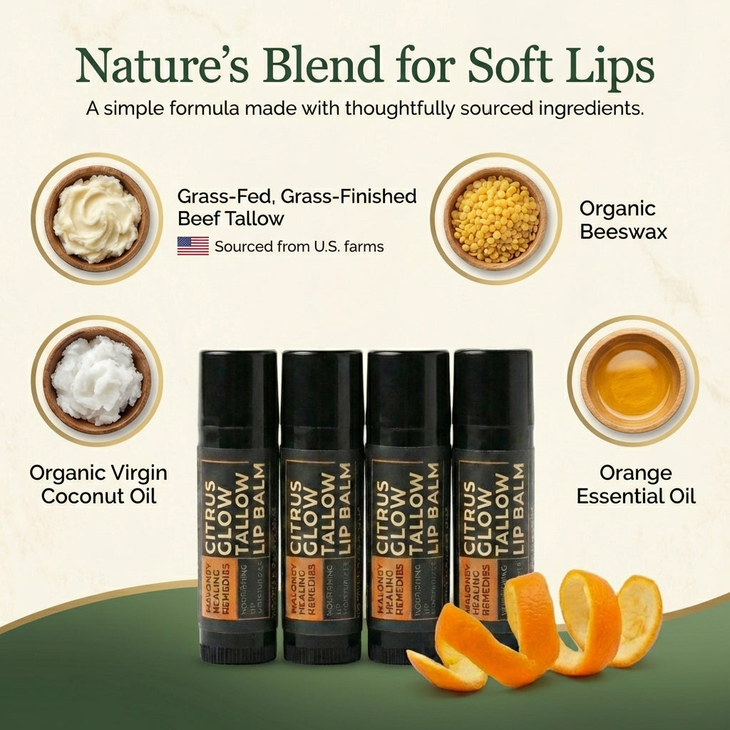Beef Tallow Lip Balm - Organic Lip Care with Beeswax & Essential Oils