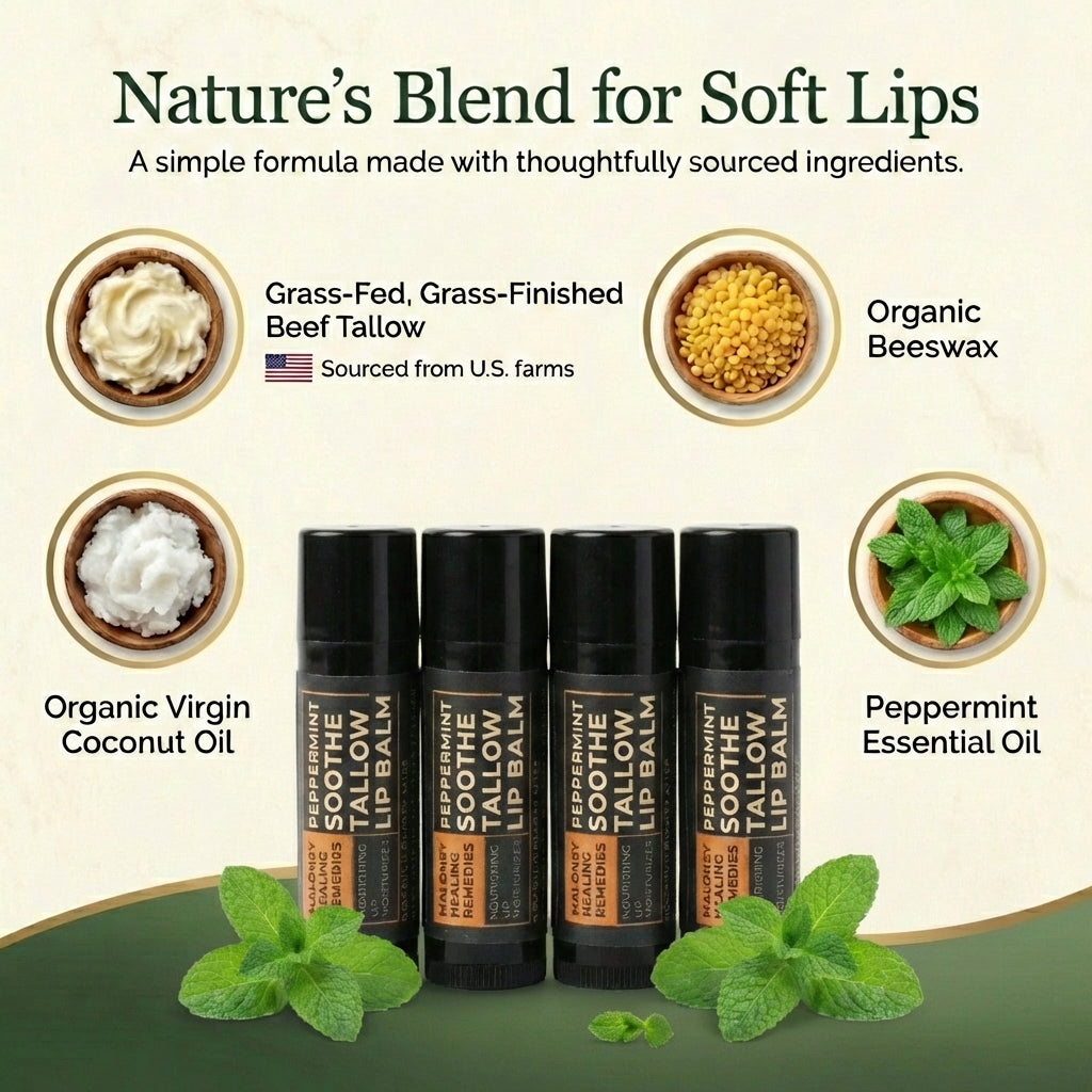 Beef Tallow Lip Balm - Organic Lip Care with Beeswax & Essential Oils