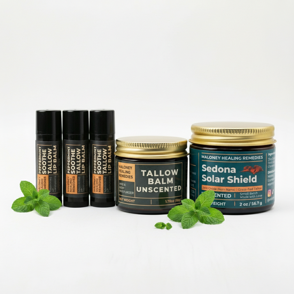 Daily Skin Defense Bundle | Unscented Tallow Balm, Mineral Sun Balm & 4 pack of Lip Balm